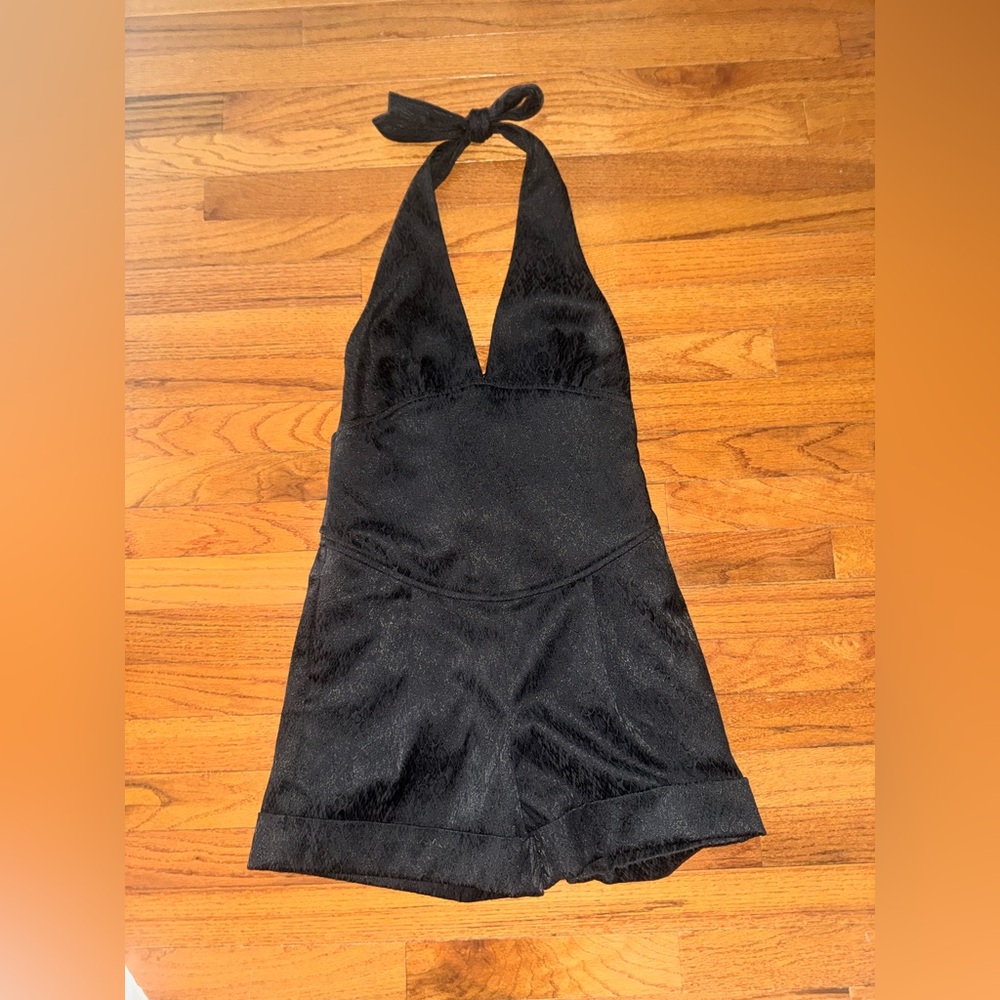 Christopher Deane Black Halter Formal Romper
